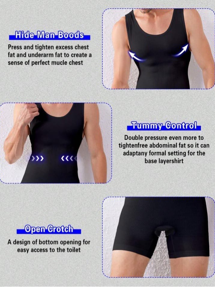 Men's Full Body Compression Shapewear Suit – Slimming Tummy Control Bodysuit